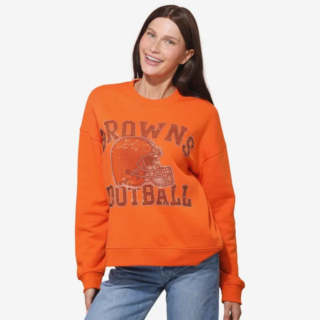 Cleveland Browns Sweat-shirt surdimensionné à col rond avec logo strass pour femme