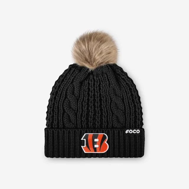 Cincinnati Bengals Bonnet à pompon en fausse fourrure pour femme