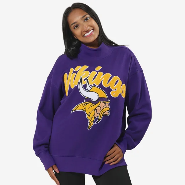 Minnesota Vikings Sweat-shirt surdimensionné à col montant en chenille pour femme