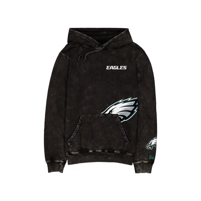 Sweat à capuche noir délavé avec logo Philadelphia Eagles