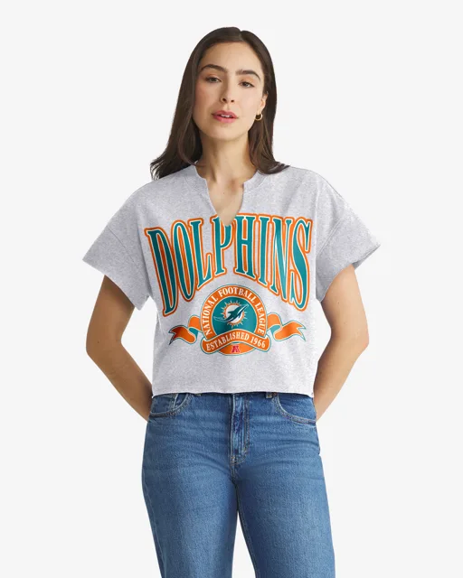 Miami Dolphins BANNERS OUT '47 T-shirt surdimensionné à col cranté pour femmes