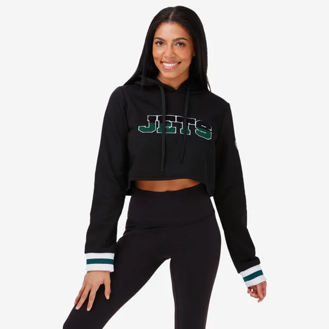 New York Jets Sweat à capuche court en chenille pour femme