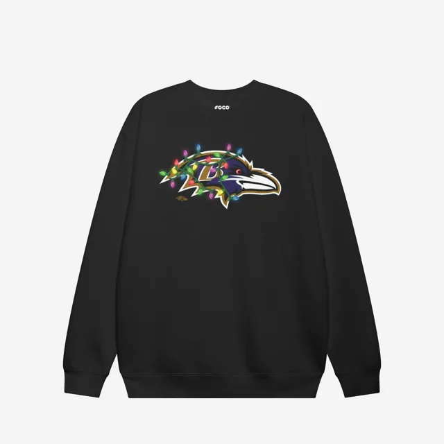 Baltimore Ravens Sweat-shirt à col rond avec logo principal Holiday Lights