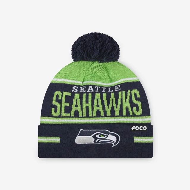 Seattle Seahawks Bonnet à pompon à rayures et gros mot