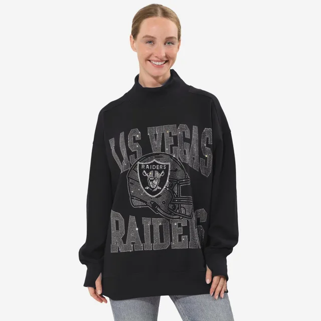 Las Vegas Raiders Sweat-shirt surdimensionné à col montant avec strass pour femme