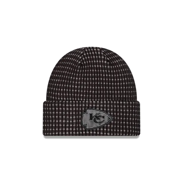Kansas City Chiefs 2026 Sideline Bonnet en tricot noir à revers pour temps froid