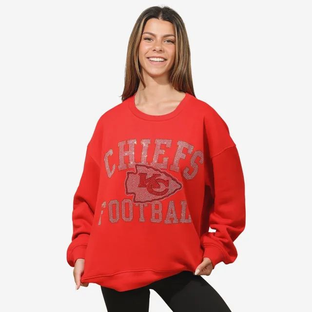 Kansas City Chiefs Sweat-shirt surdimensionné à col rond avec logo strass pour femme