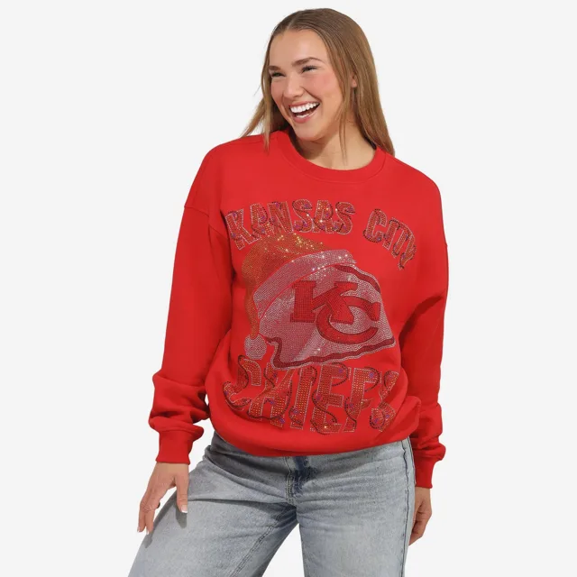 Kansas City Chiefs Sweat-shirt surdimensionné à col rond pour femme avec logo strass