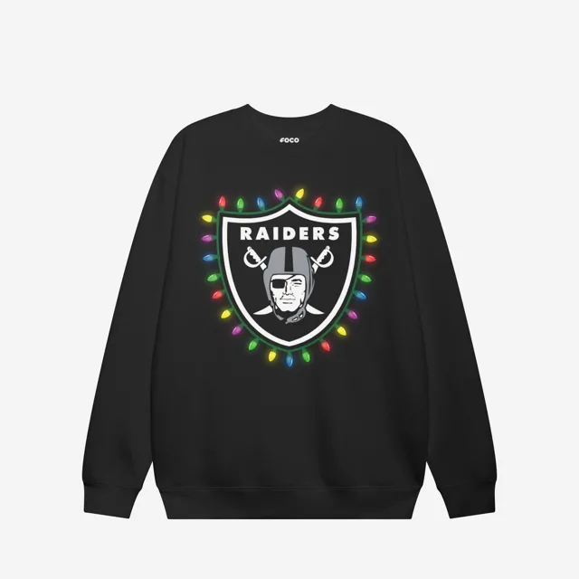 Las Vegas Raiders Sweat-shirt à col rond avec logo principal Holiday Lights