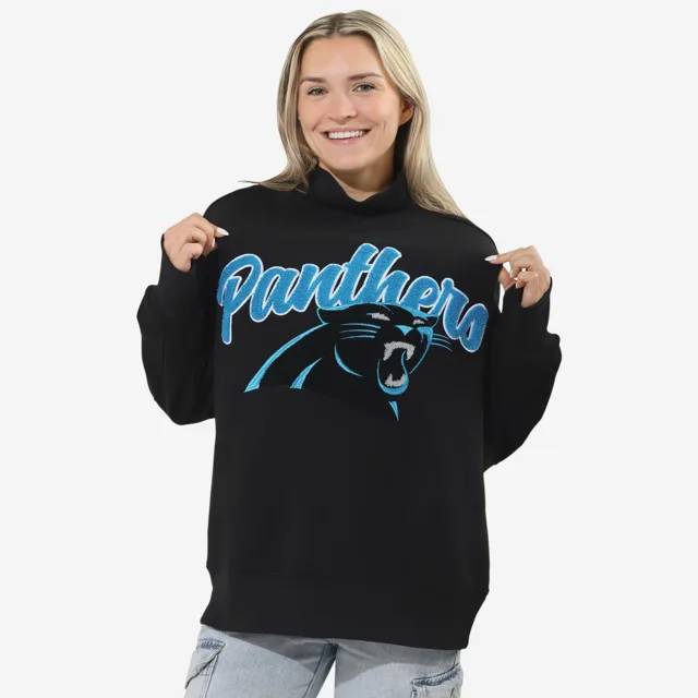 Carolina Panthers Sweat-shirt surdimensionné à col montant en chenille pour femme