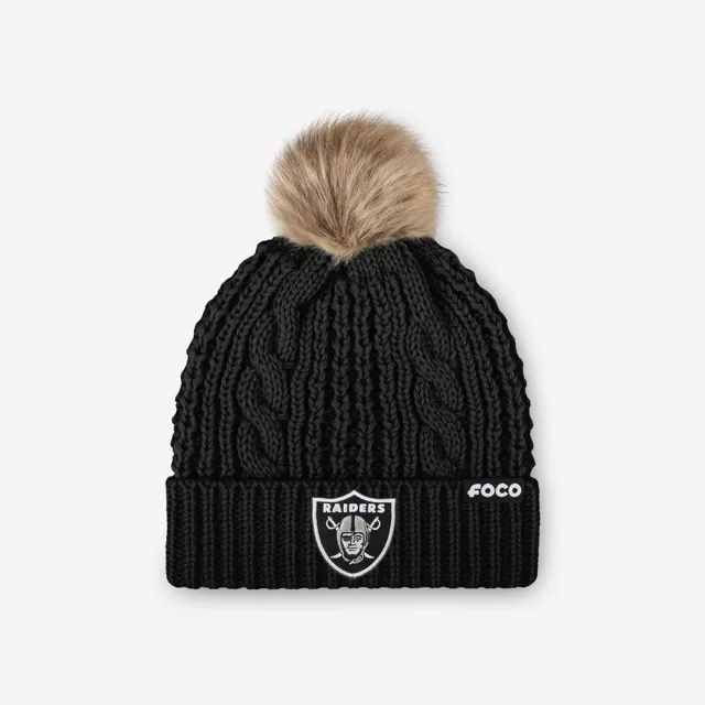 Las Vegas Raiders Bonnet à pompon en fausse fourrure pour femme
