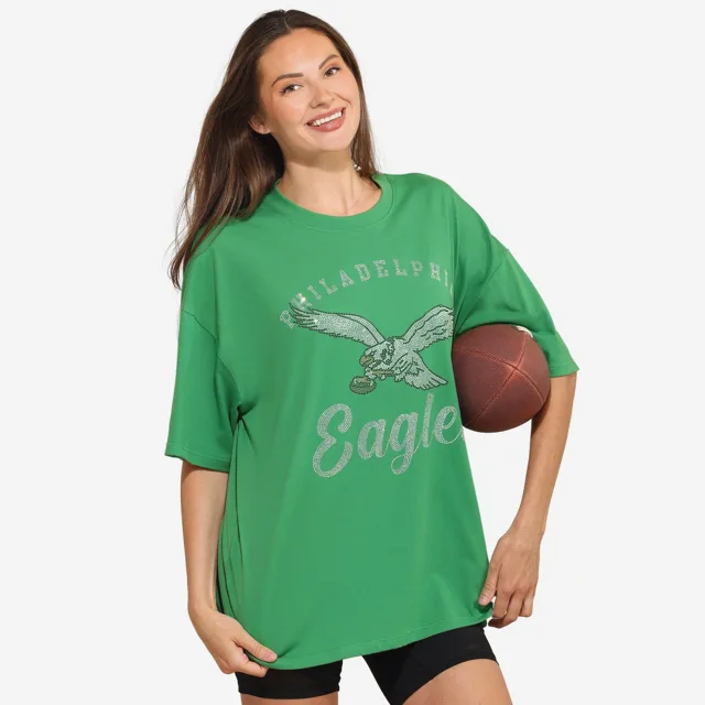 Philadelphia Eagles T-shirt surdimensionné avec logo en strass vert Kelly pour femme