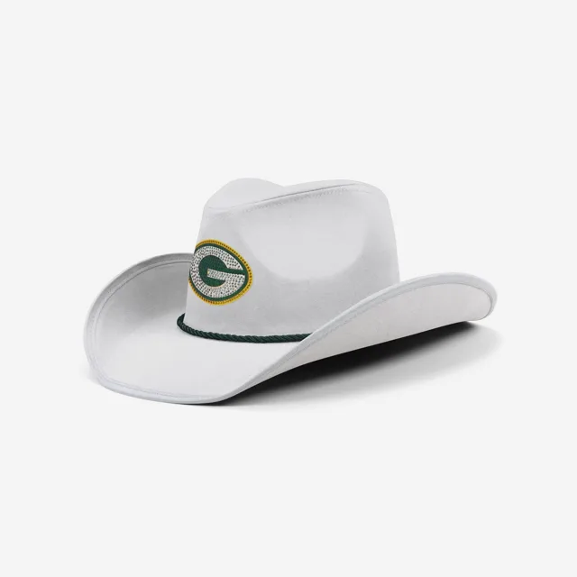 Green Bay Packers Chapeau de cowboy avec logo en strass blanc