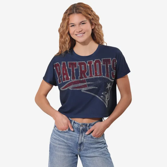 New England Patriots Haut court avec gros mot-symbole en strass