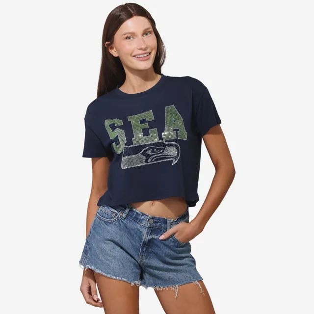 Seattle Seahawks Haut court avec logo strass pour femme