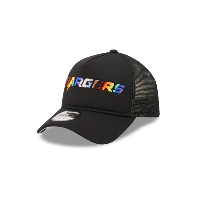 Los Angeles Chargers Casquette de camionneur à cadre en A avec mot-symbole arc-en-ciel 9FORTY