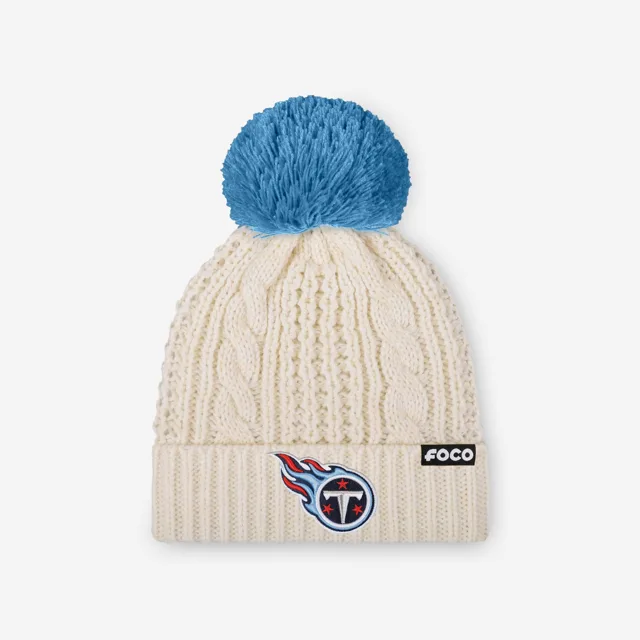 Tennessee Titans Bonnet à pompon en tricot torsadé blanc avec logo principal pour femme