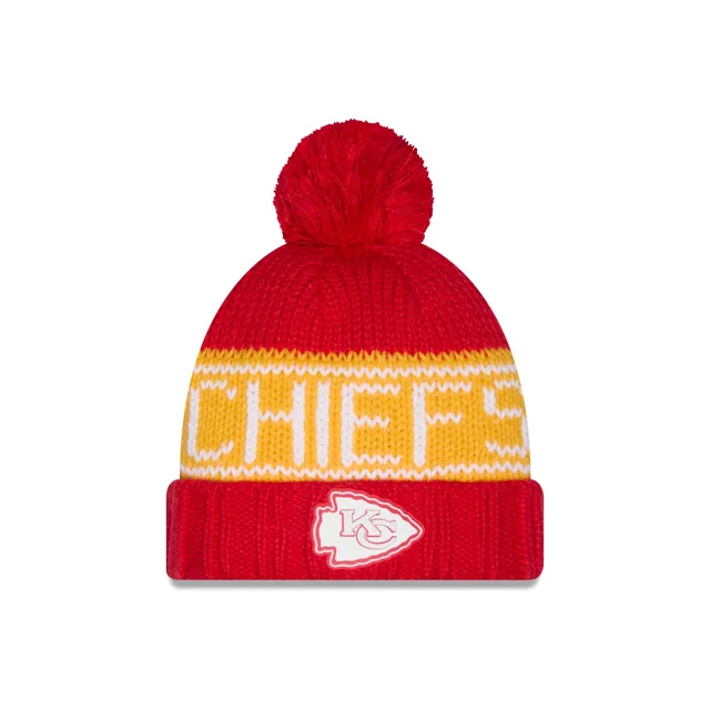 Kansas City Chiefs 2026 Sideline Bonnet en tricot à pompon pour temps froid pour femmes