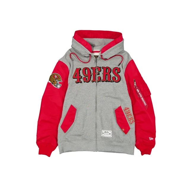 Alpha Industries x San Francisco 49ers Veste polaire grise MA-1 entièrement zippée