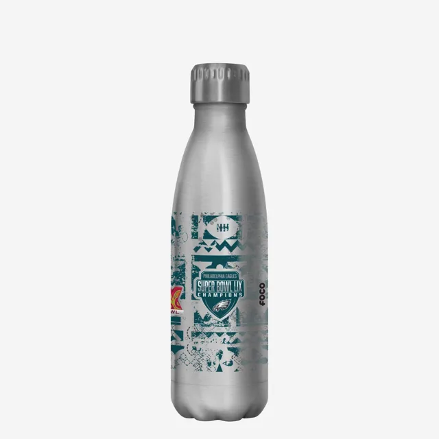 Philadelphia Eagles Super Bowl LIX Champions Pochoir Argent Bouteille en acier inoxydable de 17 oz