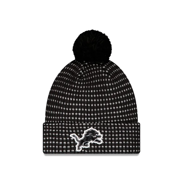 Detroit Lions 2026 Sideline Bonnet en tricot à pompon noir pour temps froid