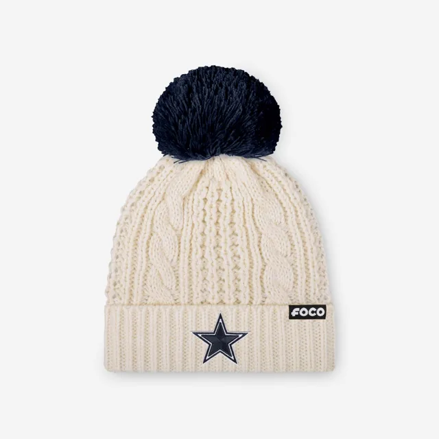 Dallas Cowboys Bonnet à pompon en tricot torsadé blanc avec logo principal pour femme