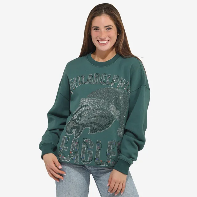 Philadelphia Eagles Sweat-shirt surdimensionné à col rond pour femme avec logo strass