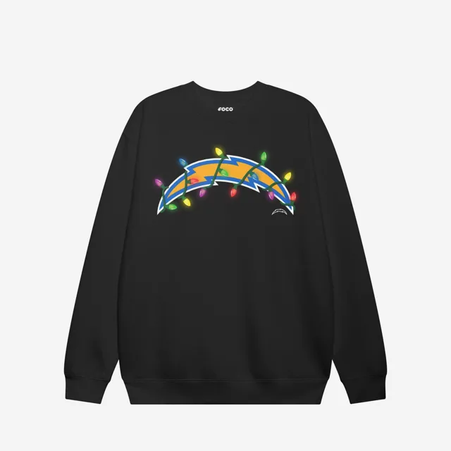 Los Angeles Chargers Sweat-shirt à col rond avec logo principal Holiday Lights