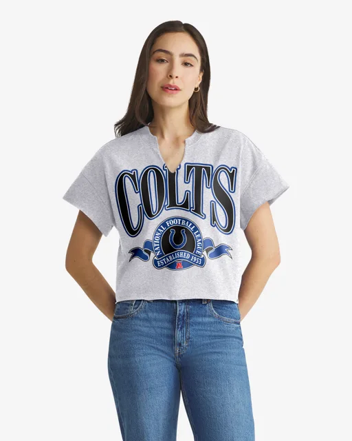 Indianapolis Colts BANNERS OUT '47 T-shirt surdimensionné à col cranté pour femmes
