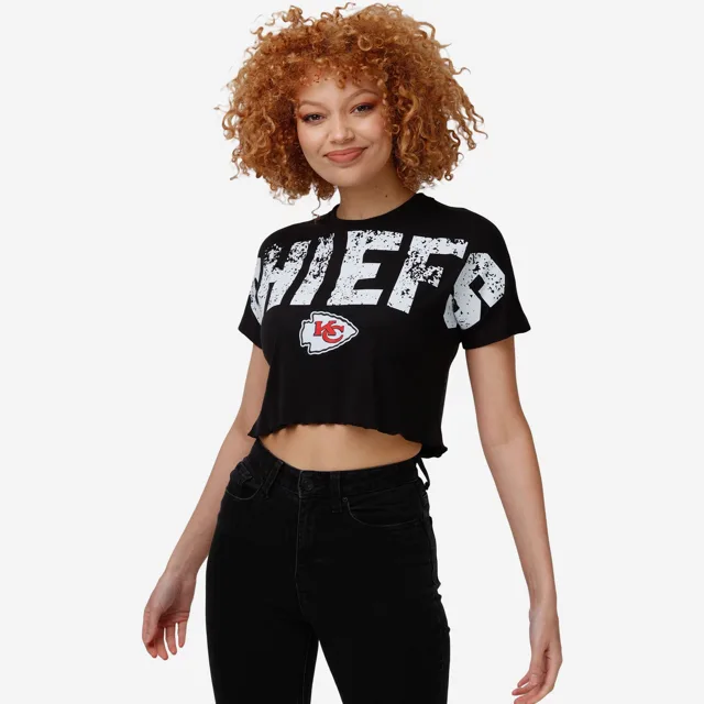 Kansas City Chiefs Haut court avec mot-symbole en détresse pour femme