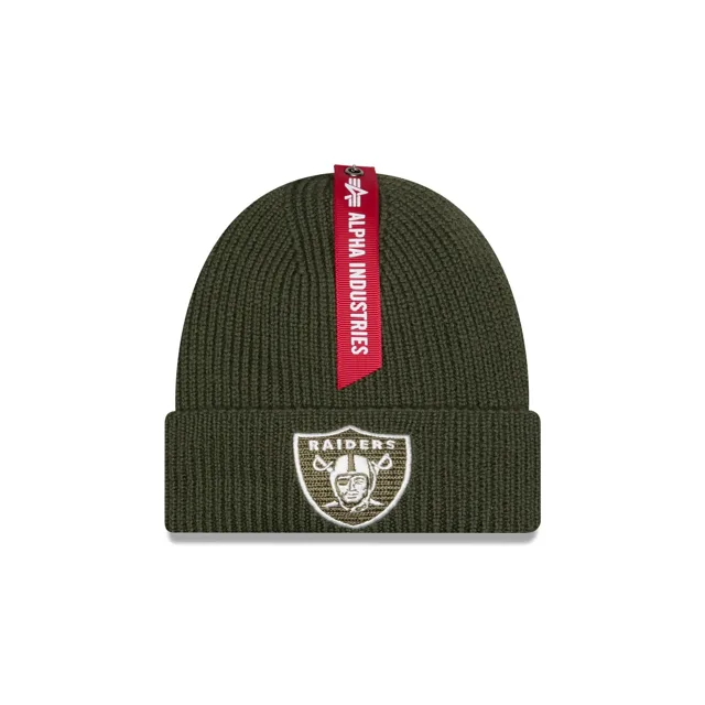 Alpha Industries x Las Vegas Raiders Bonnet en tricot à revers vert olive