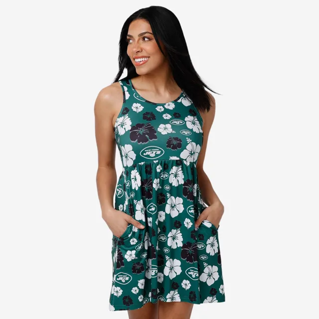 New York Jets Robe d'été florale préférée des fans pour femmes