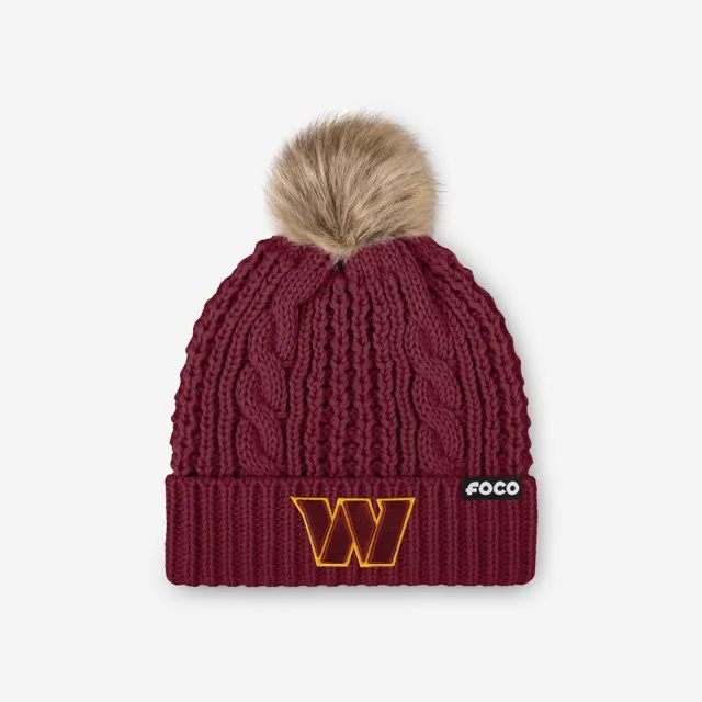 Washington Commanders Bonnet à pompon en fausse fourrure pour femme