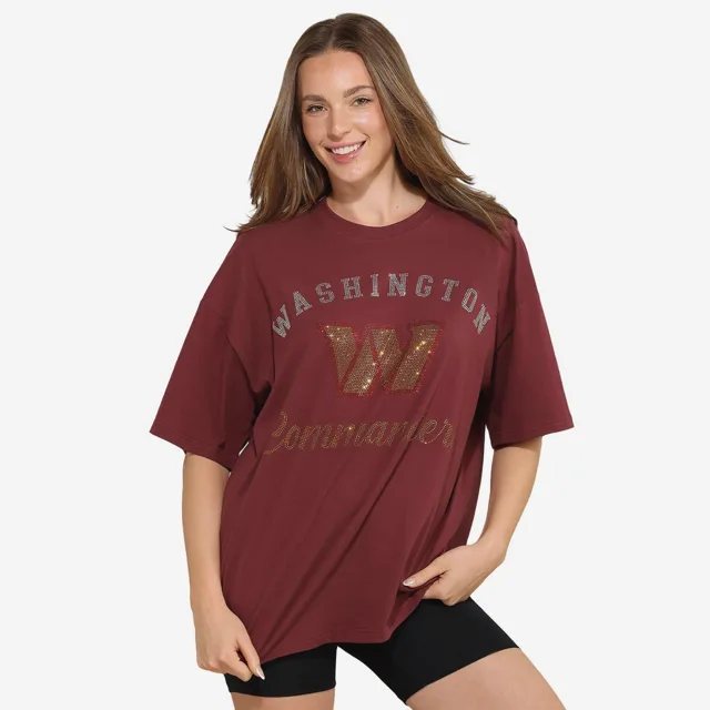 Washington Commanders T-shirt surdimensionné avec logo strass pour femme