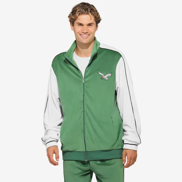 Philadelphia Eagles Haut zippé en velours bicolore vert Kelly