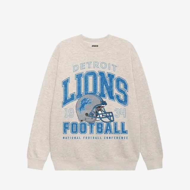 Sweat-shirt universitaire à col rond Detroit Lions