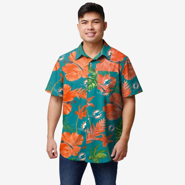 Chemise boutonnée Hibiscus couleur équipe Miami Dolphins