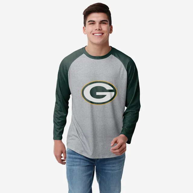 Green Bay Packers T-shirt raglan gris à grand logo