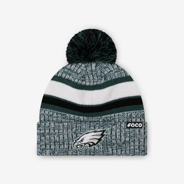 Philadelphia Eagles Bonnet à pompon doublé à rayures Heather Team
