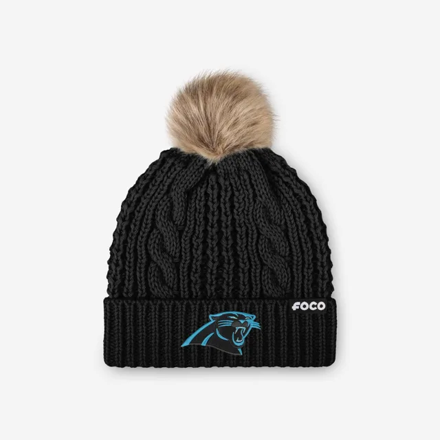 Carolina Panthers Bonnet à pompon en fausse fourrure pour femme
