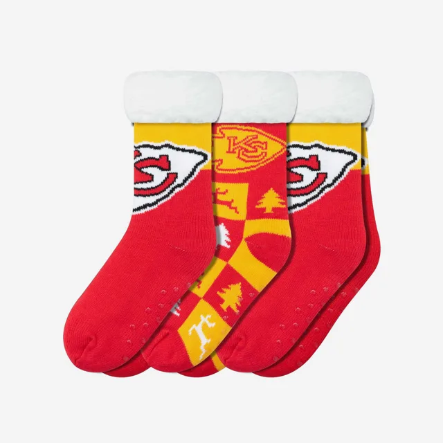 Kansas City Chiefs Lot de 3 paires de chaussettes pantoufles Fan Footy pour femmes