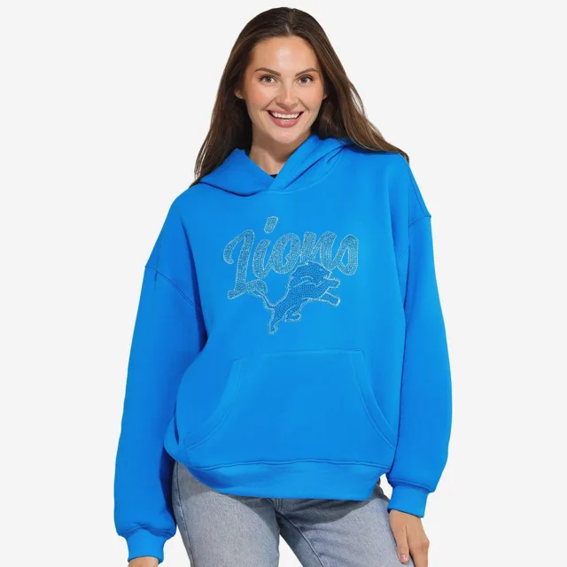 Detroit Lions Sweat à capuche surdimensionné avec logo strass pour femme
