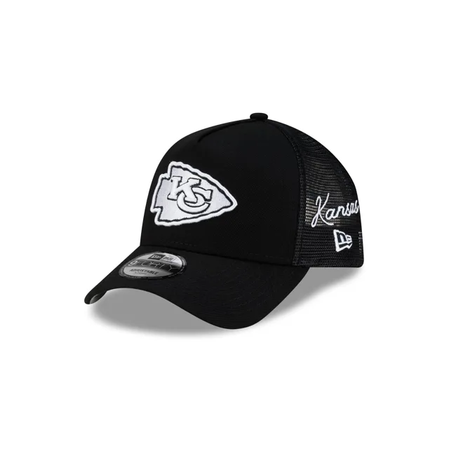 Kansas City Chiefs Side Script Casquette de camionneur noire 9FORTY A-Frame