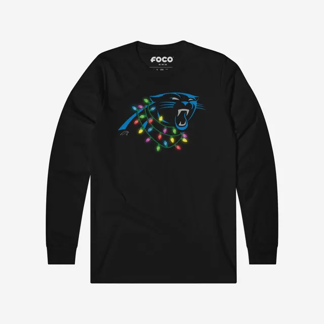Carolina Panthers T-shirt à manches longues avec logo principal Holiday Lights