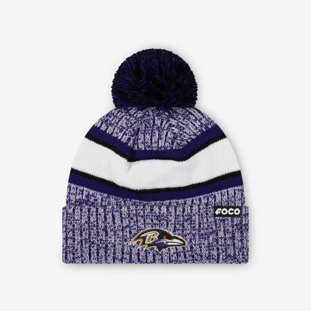 Baltimore Ravens Bonnet à pompon doublé à rayures Heather Team