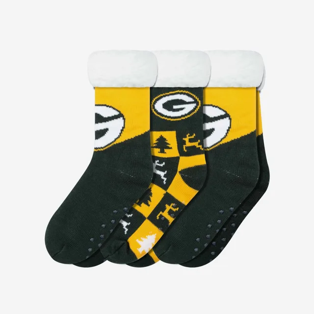 Green Bay Packers Lot de 3 paires de chaussettes pantoufles Fan Footy pour femmes