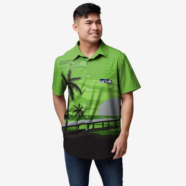 Seattle Seahawks Chemise boutonnée coucher de soleil tropical