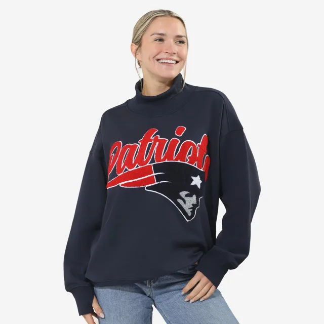 New England Patriots Sweat-shirt surdimensionné à col montant en chenille pour femme