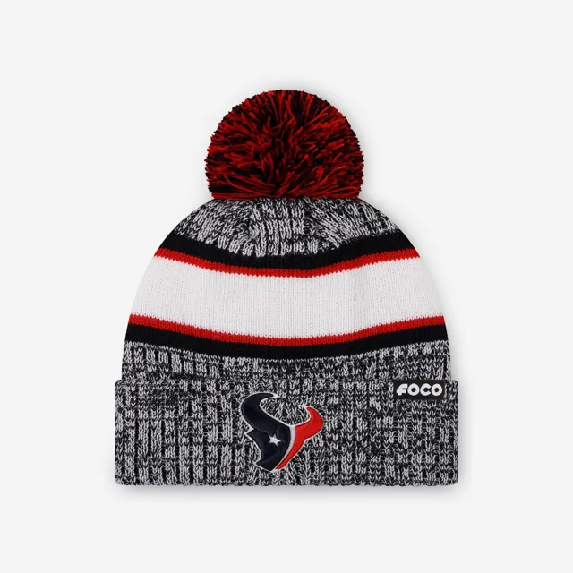 Houston Texans Bonnet à pompon doublé à rayures Heather Team