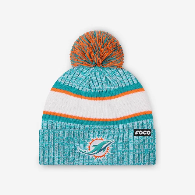 Miami Dolphins Bonnet à pompon doublé à rayures Heather Team